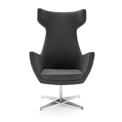 Busetto P283R Poltrona dallo stile moderno con basamento girevole in metallo, disponibile cromato o nero 1